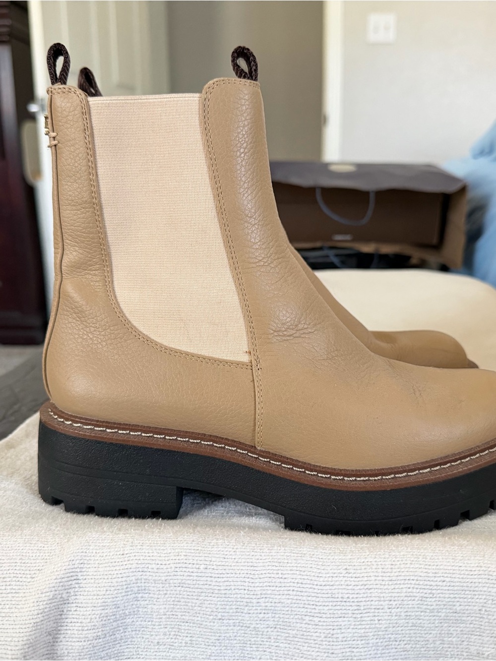 Sam Edelman Tan Chelsea Lug Booties